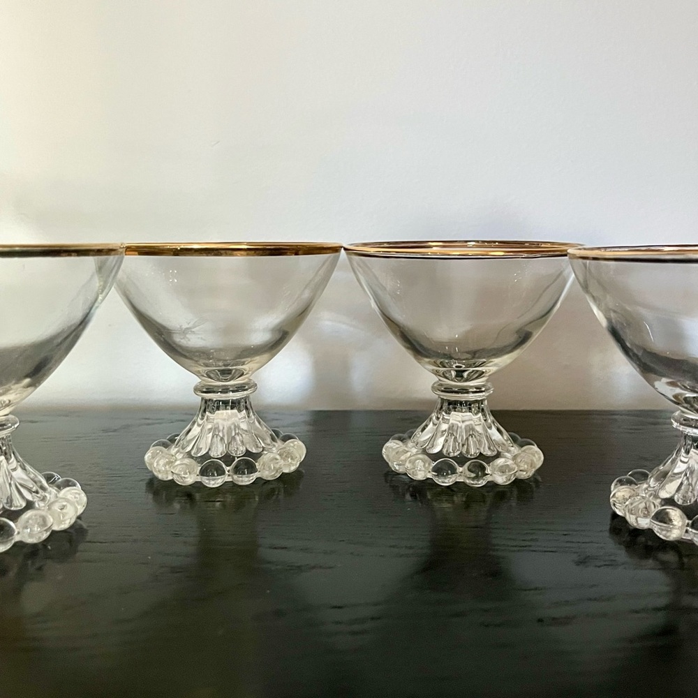 Set Of Four Anchor Hocking Boopie Low Sherbet Glass Candlewick Footed 3 1/2”